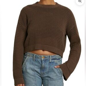 NSF Brown Blayne Crochet Crop Crew Top Size M NWOT!